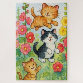 Frolicking Country Cats in de bloementuin Legpuzzel