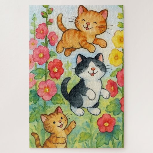Frolicking Country Cats in de bloementuin Legpuzzel (Verticaal)