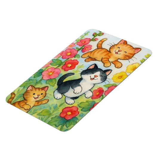 Frolicking Country Cats in de bloementuin Magneet (Linkerzijde)