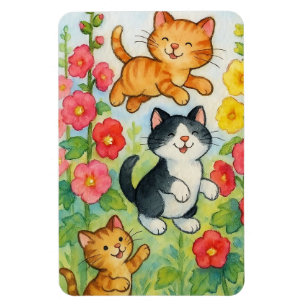 Frolicking Country Cats in de bloementuin Magneet
