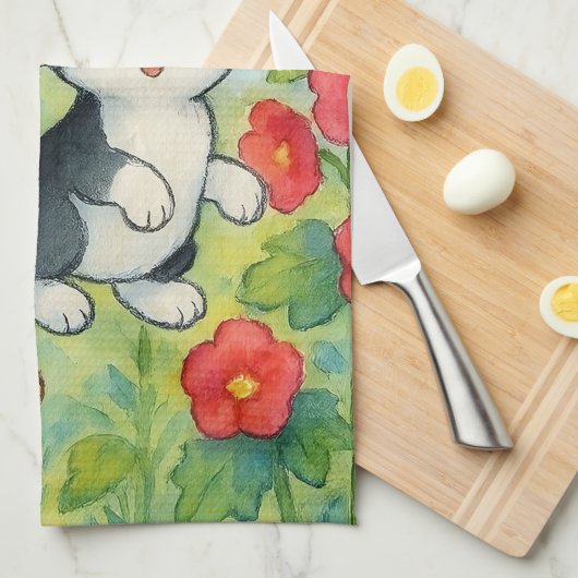 Frolicking Country Cats in de bloementuin Theedoek (Quarter Fold)