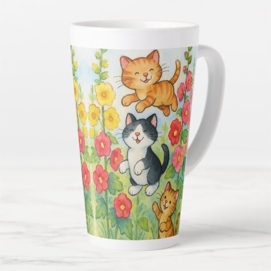 Frolicking Country Cats in de tuin Latte Mok (Rechterhoek)