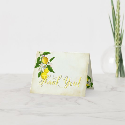 Frolijke Aquarel Citroen en Bloemen Dank je wel Bedankkaart (Voorkant)