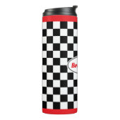 Frolijke geruite vlag race reis mok cadeau (Gedraaid links)