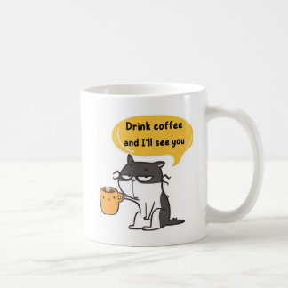 Frolijke kat koffiemok – Drink koffie en ik zie je