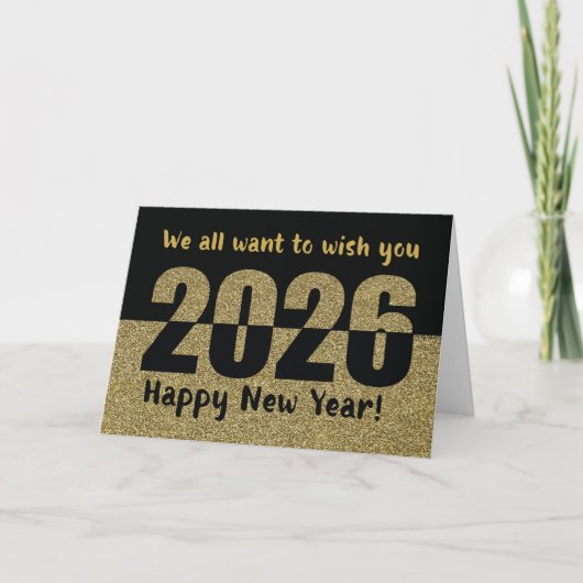 From All of Us Happy New Year 2026, Gold Glitter Feestdagen Kaart (Voorkant)
