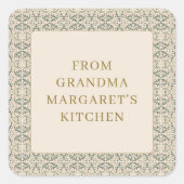 From Grandmas Kitchen Personalized Name Botanical Vierkante Sticker (Voorkant)