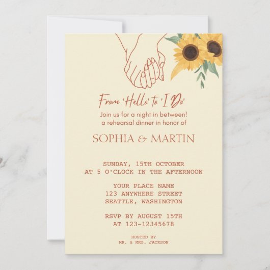 From ‘Hello’ to ‘I Do’ Rehearsal Dinner Invitation Kaart (Voorkant)