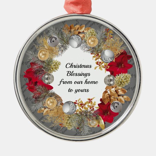 FROM OUR HOME TO YOURS | Gray | Christmas Wreath Metalen Ornament (Voorkant)
