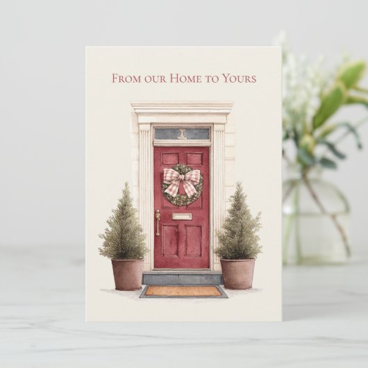 From Our Home to Yours Red Holiday Christmas Feestdagenkaart (Staand voorkant)