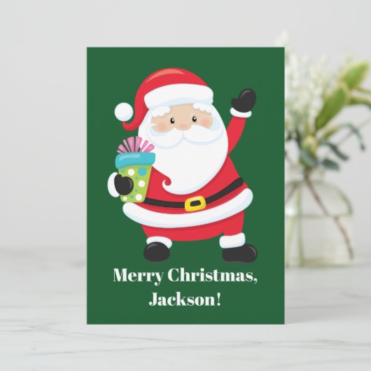 From Santa Green Personalized Kids Christmas Kaart (Staand voorkant)