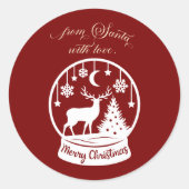 From Santa With Love Snow Globe Deer Ronde Sticker (Voorkant)