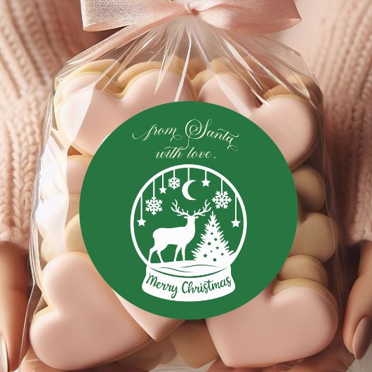 From Santa With Love Snow Globe Deer Ronde Sticker