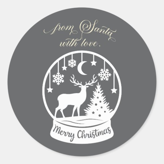 From Santa With Love Snow Globe Deer Ronde Sticker (Voorkant)