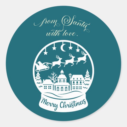 From Santa With Love Snow Globe Santa Ronde Sticker (Voorkant)