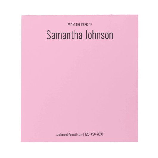 From the Desk of Your Name Light Pink and Black Notitieblok (Voorkant)