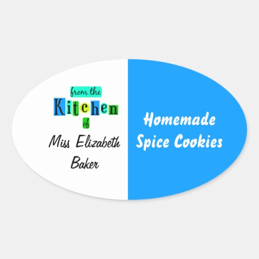 From the Kitchen of Retro Blue Green Canning Ovale Sticker (Voorkant)