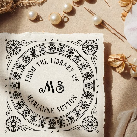 "From the library of" Monogram Library Bookplate Zelfinktende Stempel