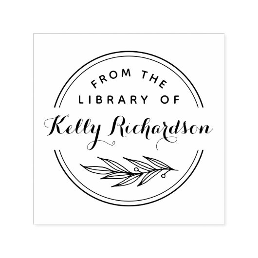 From the Library Of | Round Rustic Script & Branch Zelfinktende Stempel (Design)