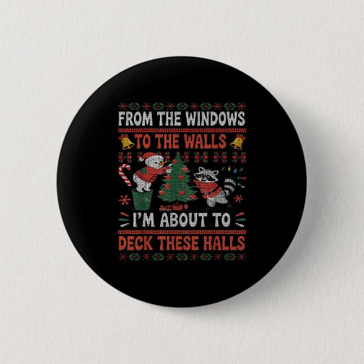 From The Windows To The Walls Raccoon Christmas Ug Ronde Button 5,7 Cm (Voorkant)