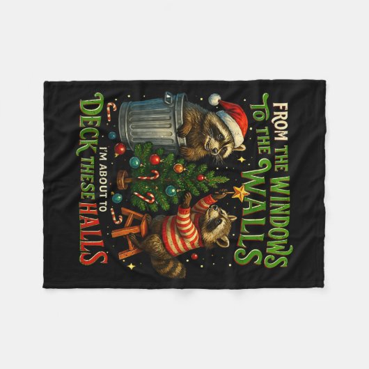 From The Windows To Walls Deck These Halls Raccoon Fleece Deken (Voorkant (Horizontaal))