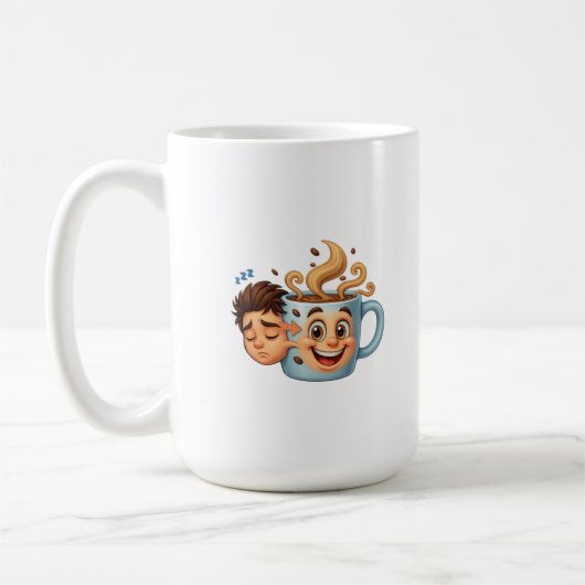 From Zzz to Zoom" T-Shirt - Coffee Mug Face Koffiemok (Links)