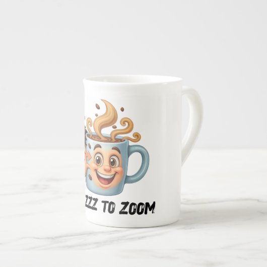 From Zzz to Zoom" T-Shirt - Coffee Mug Face Porselein Kop (Voorkant rechts)