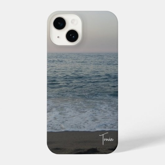 front calm beach with typographical personalized n iPhone hoesje (Achterkant)