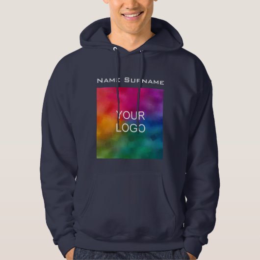 Front Design Business Mannen Navy Blue Basic Hoodie (Voorkant)