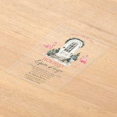 Front Door Pink Flamingos Holiday Open House Acryl Uitnodigingen (Laagn)