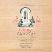 Front Door Pink Flamingos Holiday Open House Acryl Uitnodigingen (Voorkant)