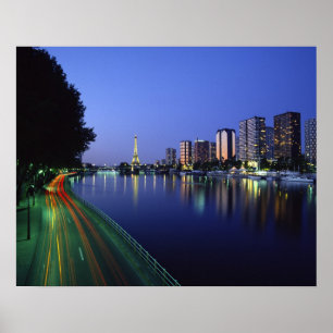Front du Seine and Eiffel Tower, Parijs, Frankrijk Poster