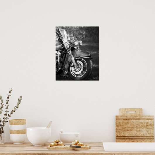 Front-end zwart-wit motorfiets 16x20 poster (Keuken)