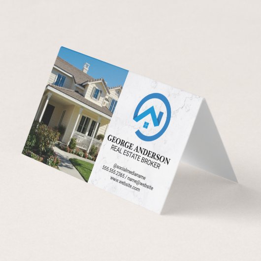 Front Yard Home | Modern Blue Real Estate Logo Visitekaartje (Voorkant)