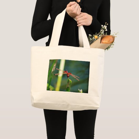 Frontale rode en zwarte dragonfly grote tote bag (Voorkant (product))