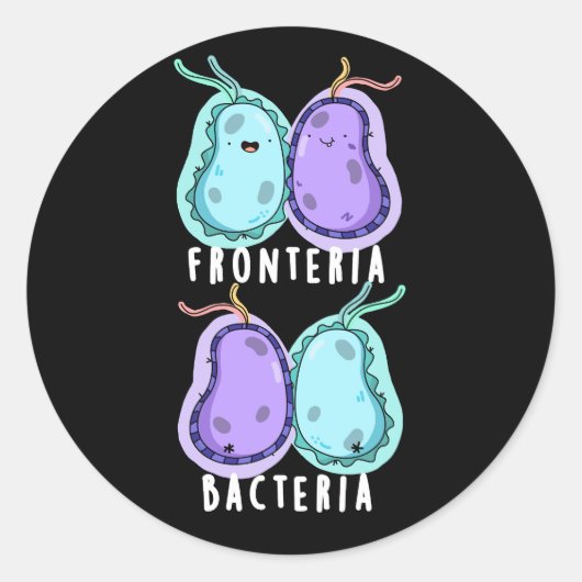 Fronteria Bacteria Funny Biology Pun Dark BG Ronde Sticker (Voorkant)