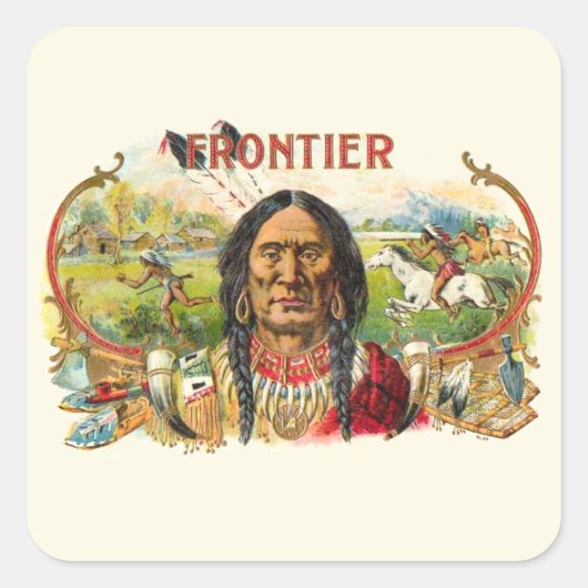 Frontier Cigar Adverteren Vierkante Sticker (Voorkant)