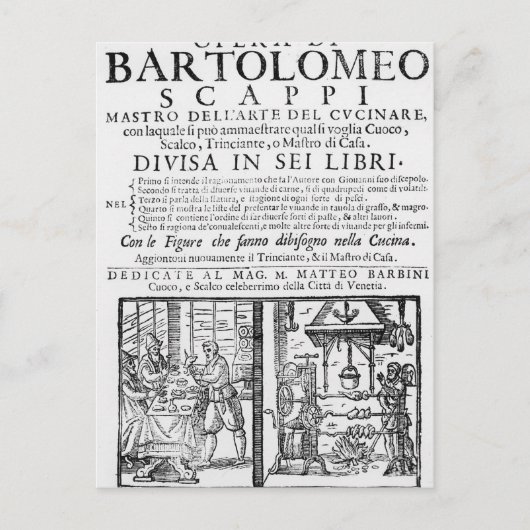 Frontispiece to cook book of Bartolomeo Scappi Briefkaart (Voorkant)