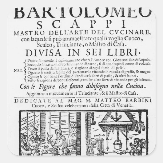 Frontispiece to cook book of Bartolomeo Scappi Vierkante Sticker (Voorkant)