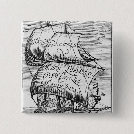 Frontispiece to 'De mari libero', van Hugo Grotius Vierkante Button 5,1 Cm (Voorkant)