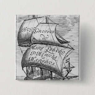 Frontispiece to 'De mari libero', van Hugo Grotius Vierkante Button 5,1 Cm