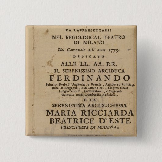 Frontispiece van de "Lucio Silla" van Mozart Vierkante Button 5,1 Cm (Voorkant)