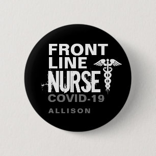 Frontline Neurse Typography Covid 19 Personalized Ronde Button 5,7 Cm