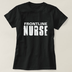Frontline Nurse Typografie Black White T-shirt