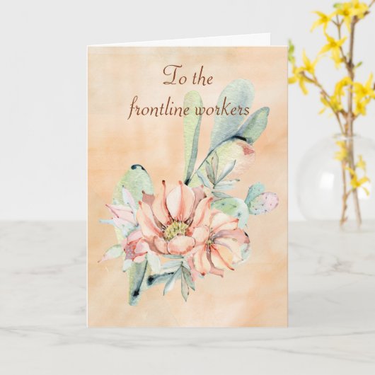 Frontline Workers Dank u Waterverf Cactus Kaart (Gele Bloem)