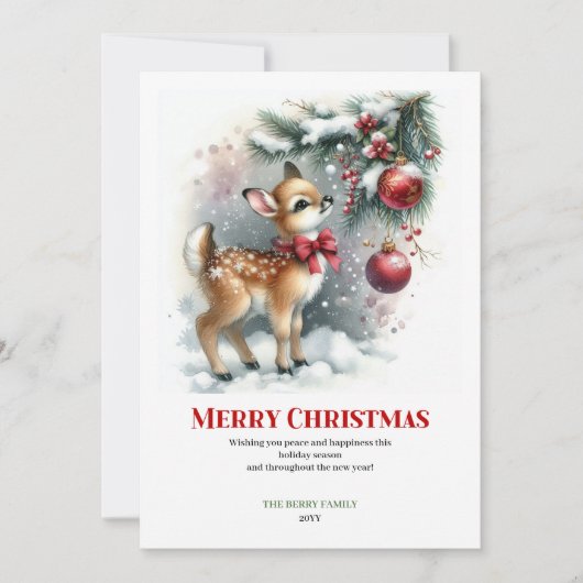 Frost baby fawn snowy forest winter scene greeting feestdagenkaart (Voorkant)