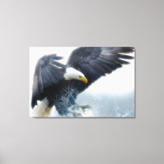 Frost Bald Eagle Landing Living Room Bold Piece Canvas Afdruk (Voorkant)