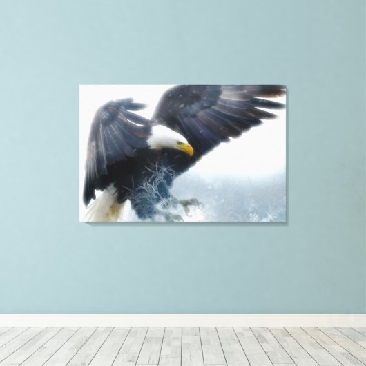 Frost Bald Eagle Landing Living Room Bold Piece Canvas Afdruk (Insitu (Houten vloer))