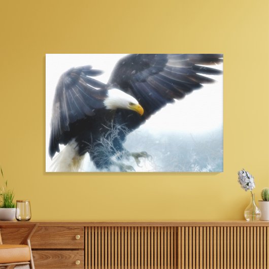 Frost Bald Eagle Landing Living Room Bold Piece Canvas Afdruk (Insitu (Woonkamer))