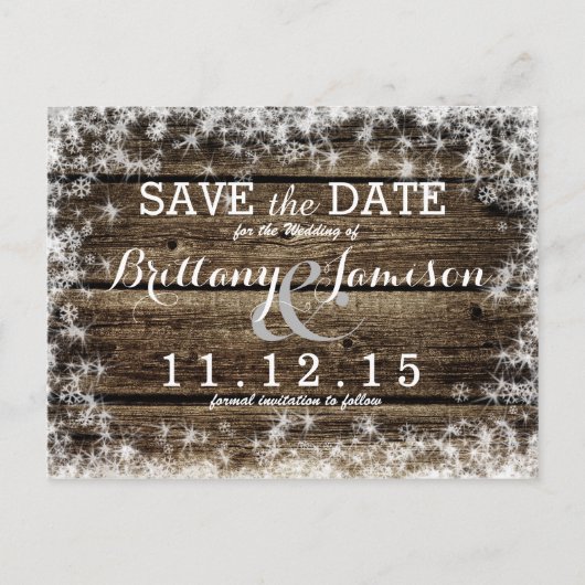 Frost Bite Barn Wood Rustieke Winter Save the Date Aankondigingskaart (Voorkant)